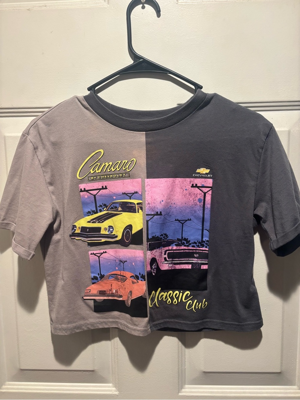 Chemistry Gray & Charcoal Camaro Colorblock Graphic Crop Top